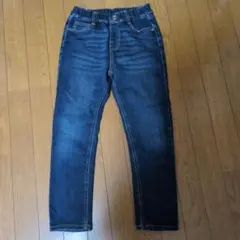 【ストレッチデニム】美品！キッズデニム140 濃いブルー ジーンズ ロングパンツ