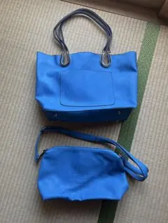 青色トートバッグとショルダーバッグセット
