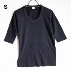 【希少】無地 日本製 Uネック5分袖Tシャツ S ブラック