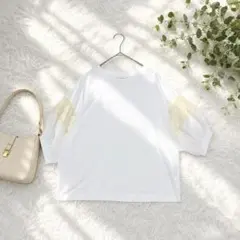 T【アズノウアズ】半袖Tシャツ F レース切替 シフォン袖 異素材 ゆったりのサムネイル