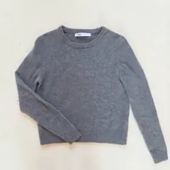 ザラ ZARA ウール100% クルーネックニット セーターダークグレー