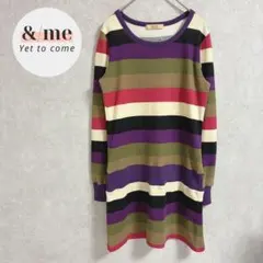 ENTREE 長袖ニットチュニック　ワンピース　総柄　ボーダー　マルチカラー