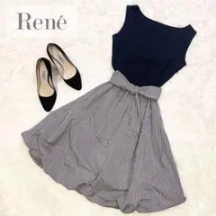 美品 René ルネ ドッキングワンピース バルーン リボン ギンガムチェック