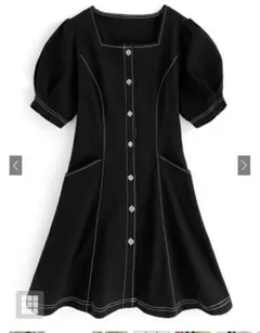 スクエアネック配色ステッチフレアミニワンピース[nh51]