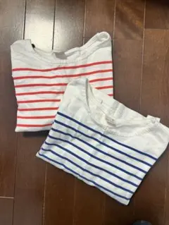 【中古】プティマイン　ストライプ七分袖Tシャツ　2枚セット