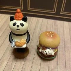 デコレ コンコンブル パンダ 猫 ハンバーガー 置物 2点セット