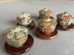 有田焼　古伊万里　金彩蓋付き湯飲み5客セット