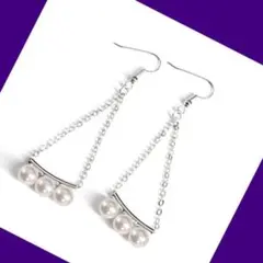 f88 新作☆ヒット商品☆トリプル パール バー ピアス アクセサリー☆535