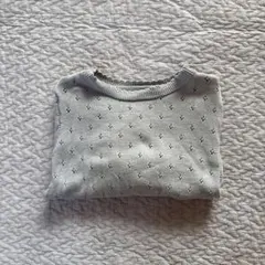 くすみブルー　パフスリーブ 半袖ニット