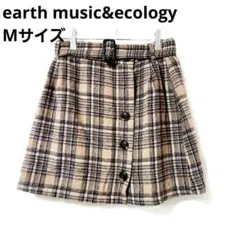 アースミュージックアンドエコロジー フレアスカート チェック ベージュ M 台形
