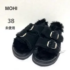 未使用 MOHI★ダブルバックルファーサンダル ムートンサンダル ブラック 38