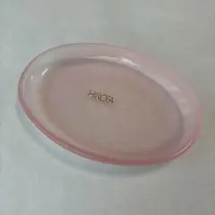 1) 廣田硝子 トレイ　ピンク　楕円形　ガラス