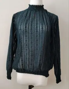 LOWRYS FARMダークグリーン レース長袖トップスMサイズ#k4