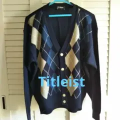 アーガイル柄 カーディガン M ネイビー