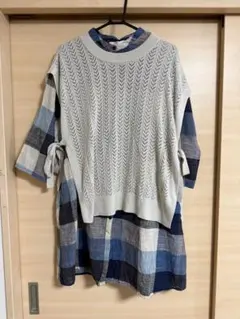 チェック柄チュニック 長袖 青系　rps
