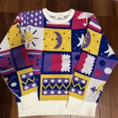DESCENTE 総柄 クルーネック ニット セーター