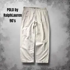 90s RalphLaurenツータックワイドパンツ 裾ダブル 白ポロチノ