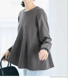 coca バックパールフレアニット　ペプラム　ダークグレー　L