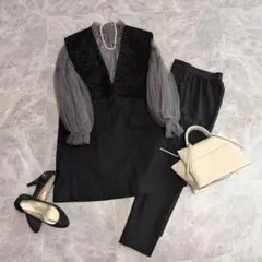 【極美品】フォーマル3点セット　M パンツ　ママスーツ　体型カバー 黒 卒入学