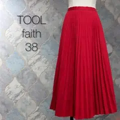 TOOL faith プリーツスカート　ミモレ丈スカート　レッド　38、Mサイズ