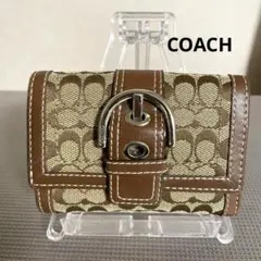 【美品】コーチ COACH 三つ折り財布 ベージュ/ブラウン