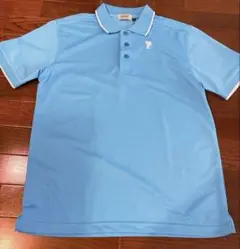 水色 ポロシャツ　スヌーピー　ロゴ入り