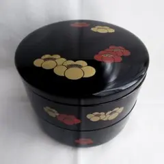 二段重箱 丸重 お重 梅 漆器 お祝い 花柄 昭和レトロ 和食器 工芸品 日本
