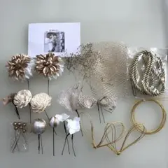 【美品】髪飾り 成人式 卒業式 和装 オフホワイト×ゴールド