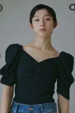 CASA FLINE カップ付アップサイクルギャザートップス ブラック