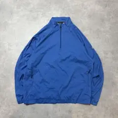 アディダスadidas古着ナイロンジャケットハーフジップ刺繍ロゴ青ブルーC91