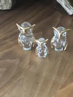ガラス製フクロウ置物セット（3点）