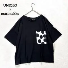 【ユニクロ×マリメッコ】 L 半袖Tシャツ ドット柄ポケット ブラック