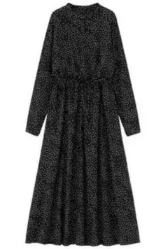 ＧＵ　ドットプリントロングワンピース　黒　L