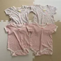 ベビー半袖肌着 70cm 花柄 ストライプ 4枚セット　双子