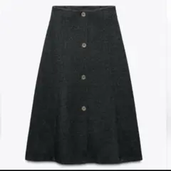 ZARA ザラ ボタンデザイン Aラインスカート ダークグレー　ミディ丈スカート