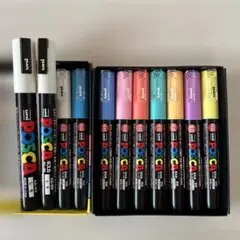 Uni Posca, 울트라 파인, 9가지 색상, 파인, 화이트, 화이트, 11개 세트