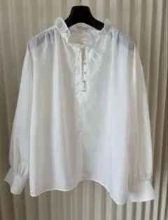 【美品】LEPSIM フリルカラーリボンブラウス シアー素材 ホワイト