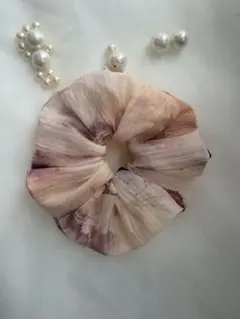 花柄 シフォンシュシュ 淡いピンク