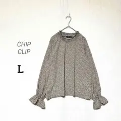 【CHIP CLIP】美品✨花柄 フリルネックブラウス キャンディースリーブ L
