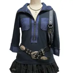 y2k デニム ジップ 異素材トップス 平成ギャル grunge お兄系