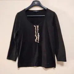 BURBERRY LONDON 黒五分袖トップス ボタン付　日本製
