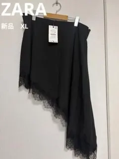 新品未使用　ZARA アシンメトリー　ブラック　レーススカート　大きいサイズのサムネイル