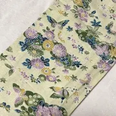 着物 小紋 単衣 着物 リメイクなど 材料向き クリーム色系 花 蝶