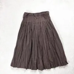 a5812 フレアロングスカート　プリーツ　ブラウン　61センチ