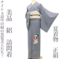 美品 夏着物 正絹 絽“ナイショ話中の緑の黒髪美人たち！”訪問着 J-28