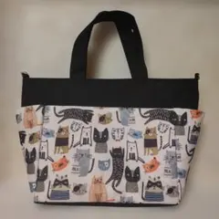 0412色々猫　サイドポケット付トートバッグ　ハンドメイド