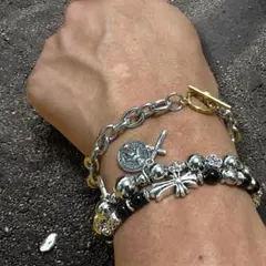 メンズ　ブレスレット　シルバー　ビーズ　アクセサリー　アメカジ　古着コーデ　Pg