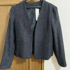 新品　GU ツイーディーノーカラージャケット　M ネイビー