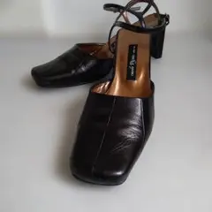 黒レザーハイヒール23cm アンクルストラップハイヒール