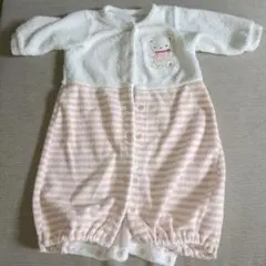 ストライプロンパース クマ刺繍付き